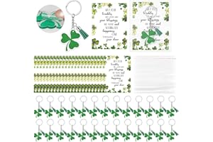 ZCPTZ 48 Sets St. Patrick's Day Keychains Bulk - St Patrick's Shamrock Acrylic Keychain with Tassels and Greeting Cards for I