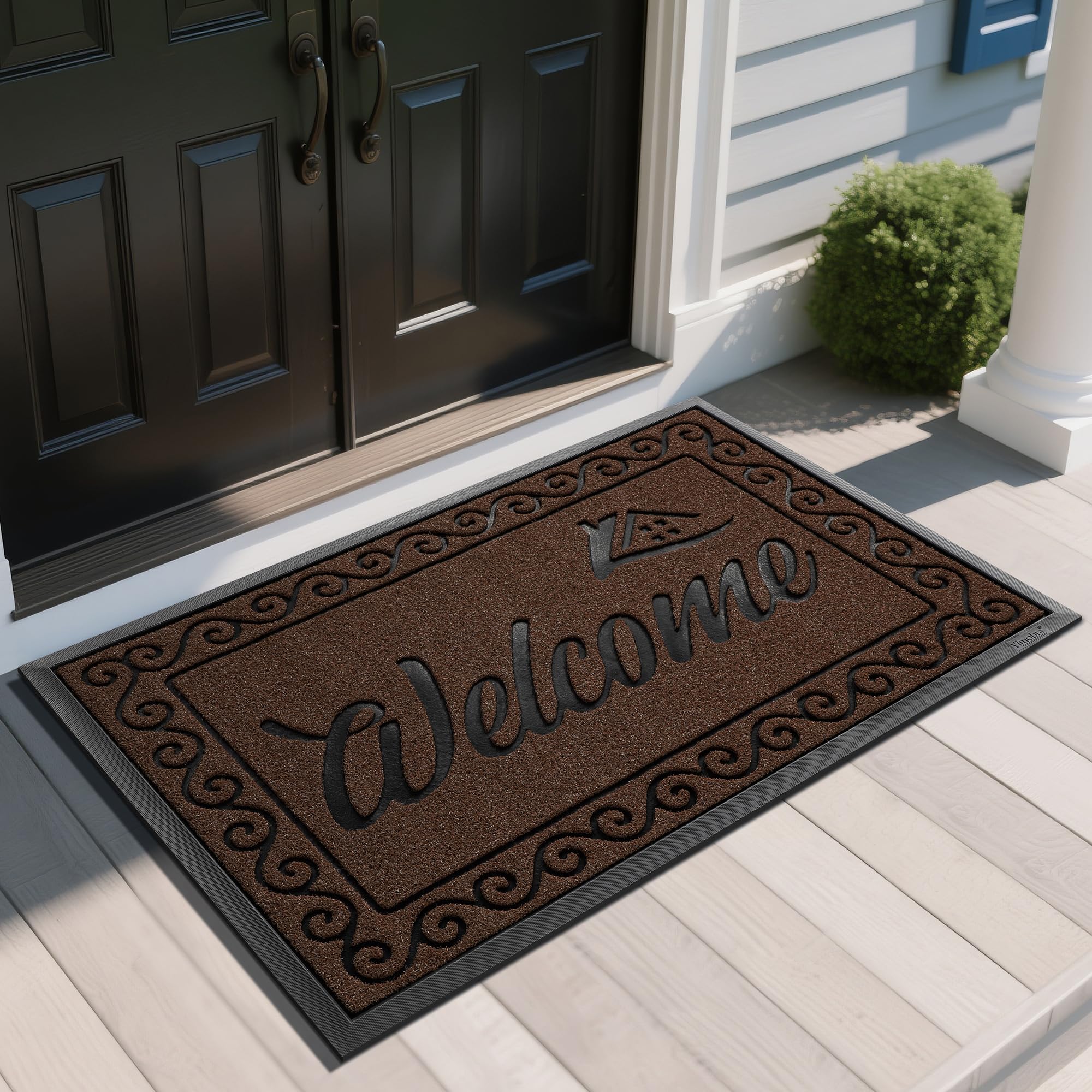 Yimobra Welcome Mat Outdoor Indoor, Waterproof Heavy Duty Front Door Mat Outside Entrance, Extra Sturdy Non-Slip Doormat, Low Profile, Dirt Trapping, 47x32 Inches, Coffee Image