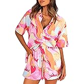 PRETTYGARDEN 2 Piece Sets for Women Summer Clothes 2026 Printed Button Down Shirts Tops Lounge Shorts Beach Vacation Outfits