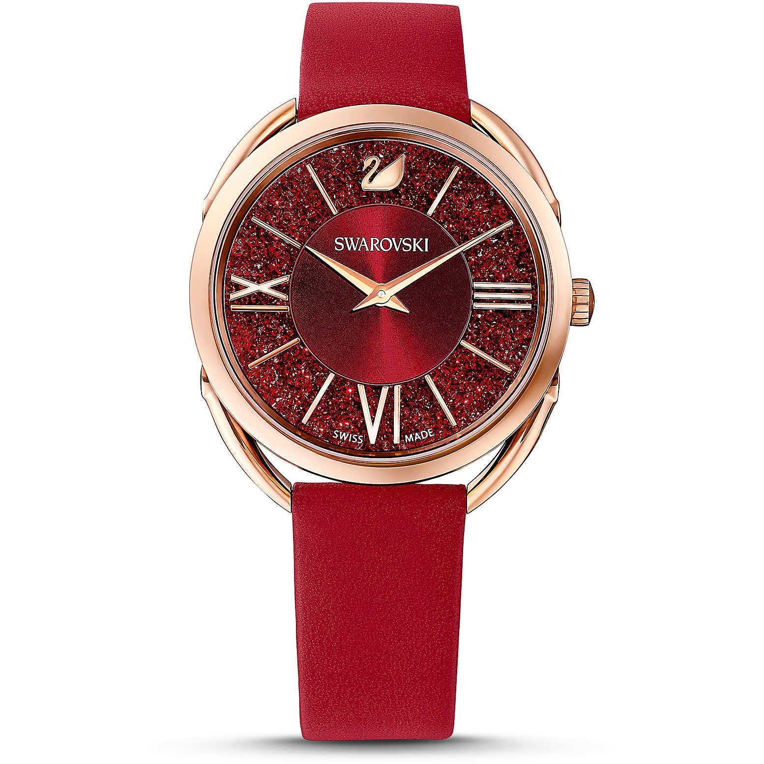 Swarovski Crystalline Glam Watch, Leather Strap, Red, Rose-Gold Tone PVD