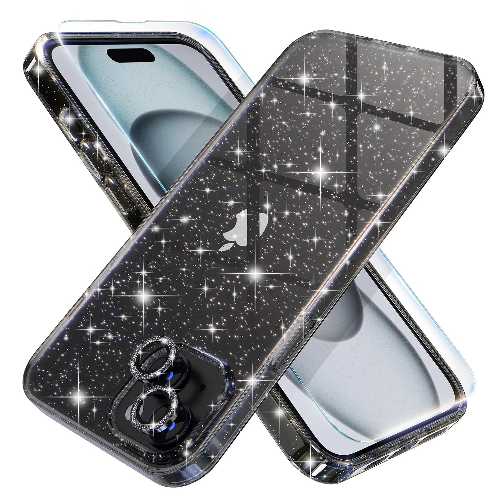 Choiche for iPhone 15 Case Clear Women Girly (Glitter Black)