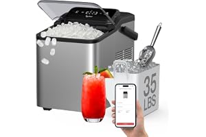 Typhur Smart Nugget Ice Maker Countertop with App Control, Pebble Ice Machine, Portable Pellet Ice Maker with Handle, Self-Cleaning Pump, 8 Cleaners, 35lbs/24H for Home, Kitchen, Office, RV, Silver