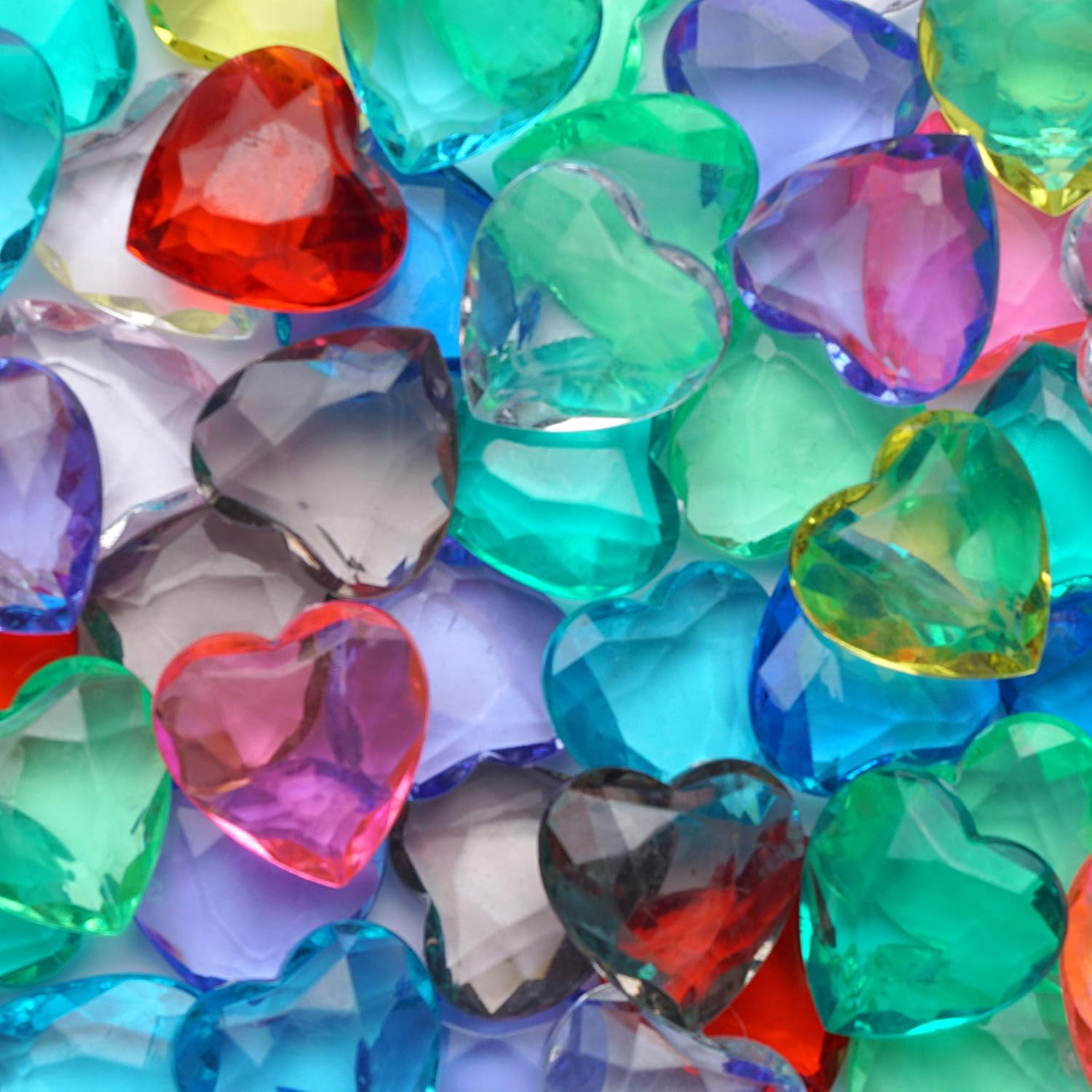 Acrylic Gems - Plastic Hearts for Pirate Treasures - 101 Pcs Heart Gems - Assorted Colors Plastic Gemstones for Kids - Big Plastic Gem Vase Filler - Table Scatters Plastic Crystals - Aquarium Jewels
