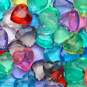 Acrylic Gems - Plastic Hearts for Pirate Treasures - 101 Pcs Heart Gems - Assorted Colors Plastic Gemstones for Kids - Big Plastic Gem Vase Filler - Table Scatters Plastic Crystals - Aquarium Jewels