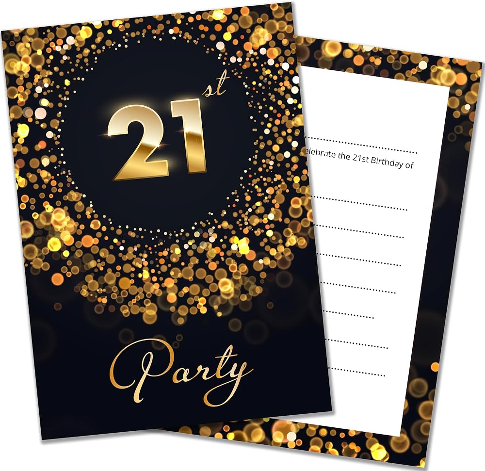 Olivia Samuel 21st Birthday Invitations & Envelopes - Pack of 20 - Black Gold