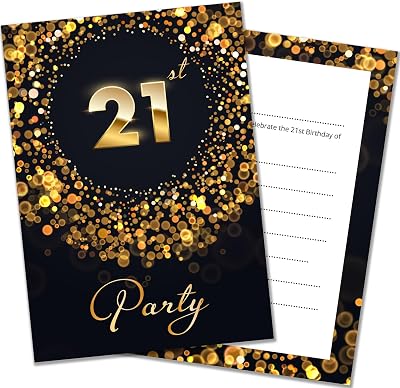 Olivia Samuel 21st Birthday Invitations & Envelopes - Pack of 20 - Black Gold