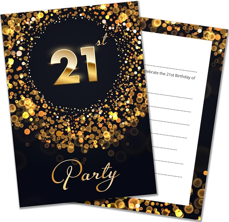 Olivia Samuel 21st Birthday Invitations & Envelopes - Pack of 20 - Black Gold