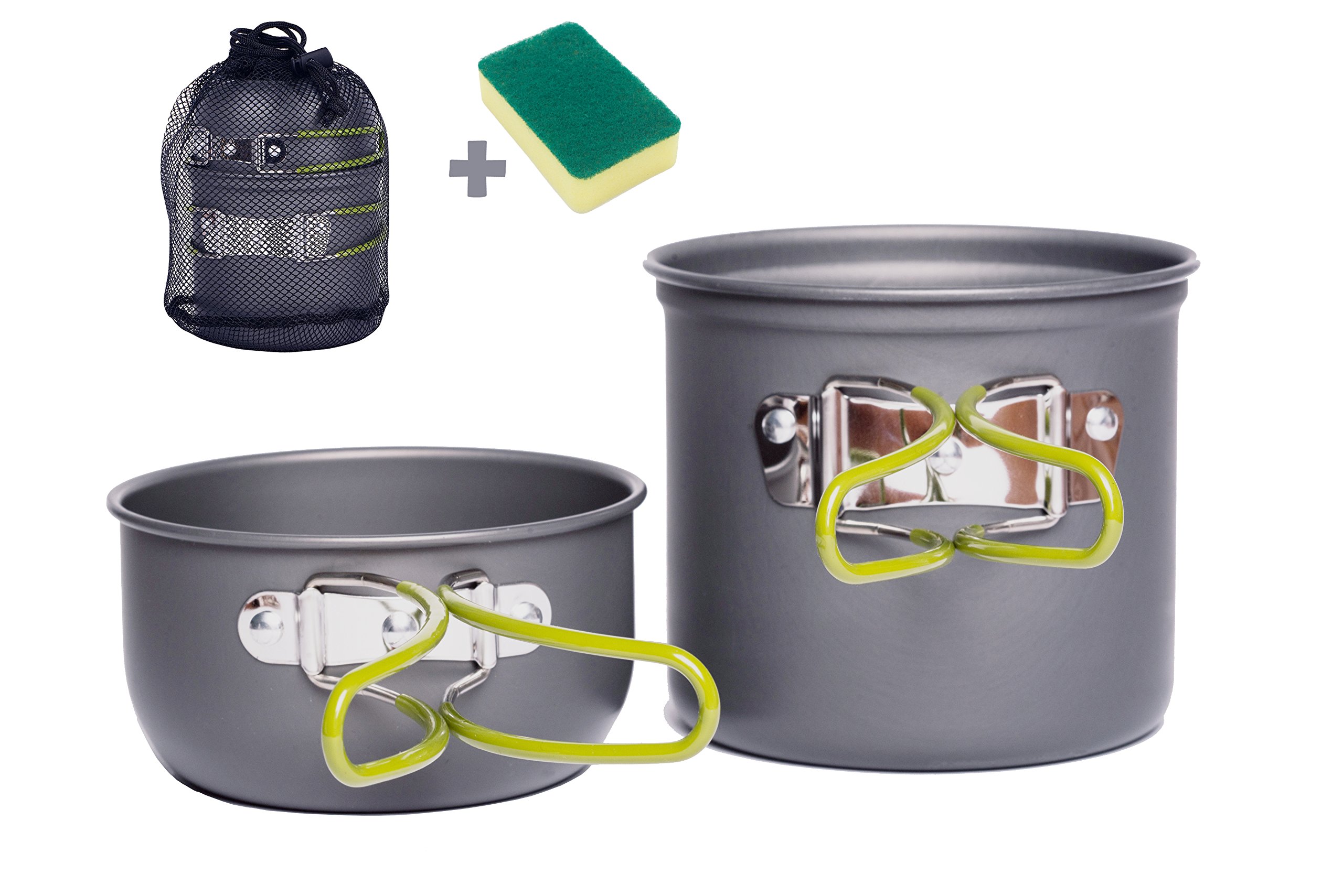 Outton Outdoor Camping Cookware Set Pots&Pans, Nonstick Lightweight Foldable Camping Stove for Picnic, Hiking, Backpacking, Heating Food Bowls for 1-2 Persons with Mesh Bag