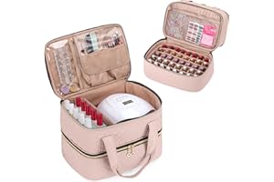 Yarwo Nail Polish Organizer Case Holds 50 Bottles(15ml/0.5 fl.oz) and Nail Lamp, Double Layers Nail Polish Bag with Adjustabl