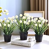 Yarmare 3 Pack Fake Small Plant in Pot Artificial Potted Flowers for Home Decor Fake Flower Plant Greenery Mini Faux Plant for Indoor Bedroom Living Room Office Shelf Bathroom Farmhouse Decor (Type 3)