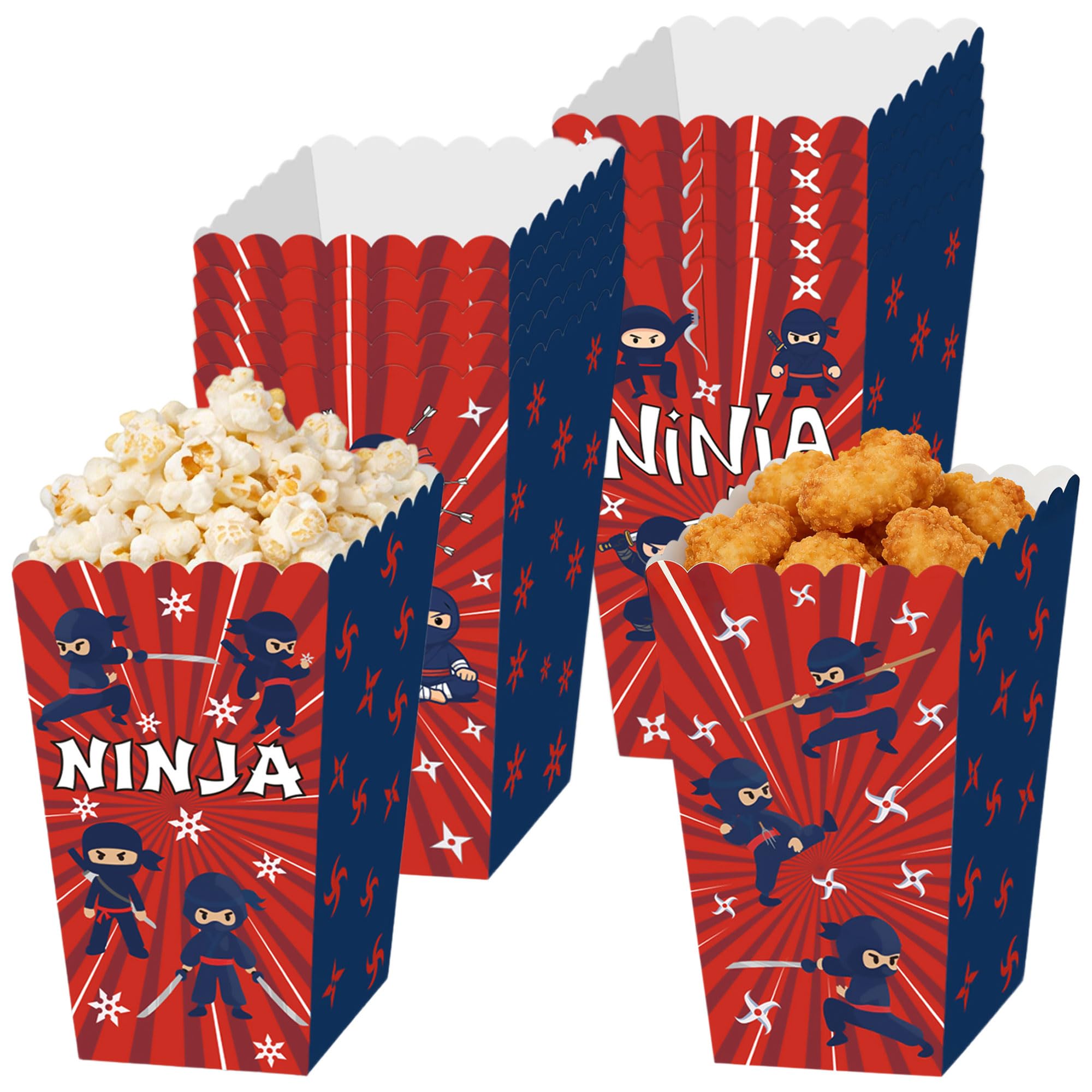 LaVenty Ninja Party Favor Boxes Popcorn Boxes Candy Goodies Treat Bags Ninja Warrior Party Supplies Tableware for Karate Party Favors 12 Guest