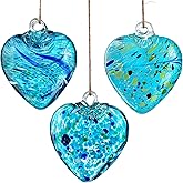 Set of 3 Handmade Glass Heart Ornaments 3.5 Inch Hanging Decoration for Home Garden