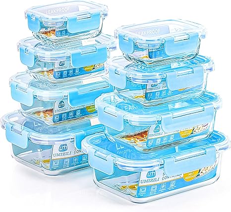 8 Pack Glass Food Storage Containers with Lids, Glass Meal Prep ...