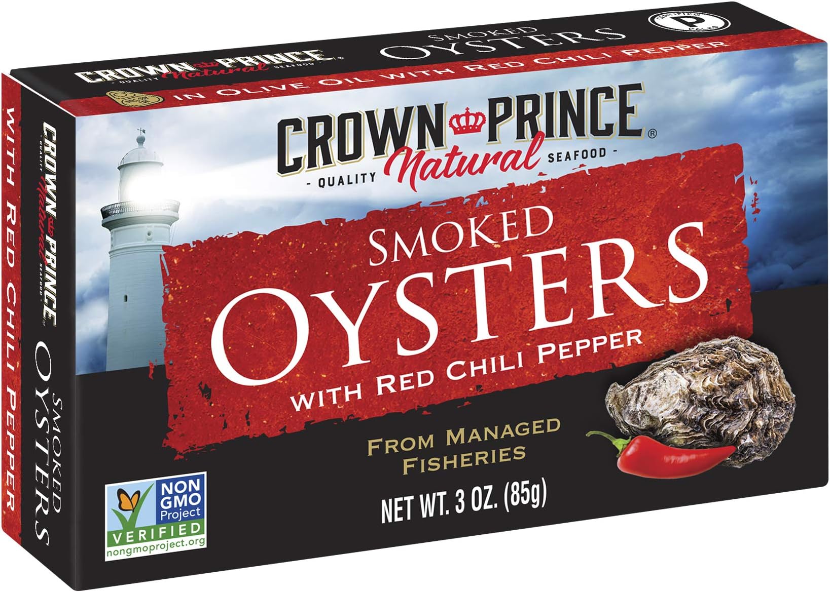 Crown Prince Natural Smoked Oysters with Red Chili Pepper, 3-Ounce