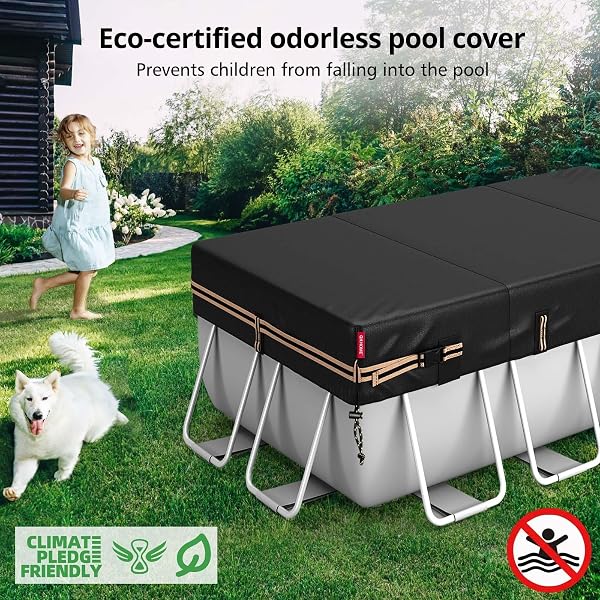 QH.HOME 7X13 FT RECTANGULAR POOL COVER FOR BESTWAY/INTEX/COLEMAN FRAME RECTANGULAR POOL, [EXCELLENT WINDPROOF ] WITH ADJUSTABLE BUCKLE STRAPS & DRAWSTRING HEM. [DURABLE, TEAR RESISTANT]
