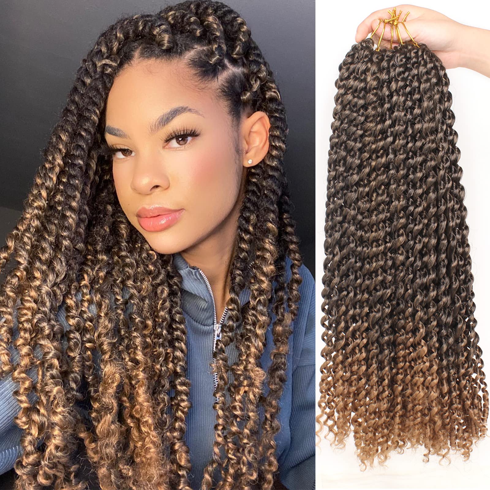 Xtrend 7 Packs 18 inch Passion twist crochet hair Water Wave Long Bohemian Crochet Braids Hair for Distressed Butterfly Locs Ombre Hair Synthetic Natural Hair Extensions 18strands/pack T27#