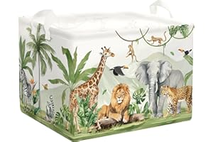 HUUMONSS Safari Animals Baby Laundry Hamper Collapsible Clothes Kids Storage Basket Giraffe Lion Large Boys Girls Gift Toy Box Bin for Nursery, Monkey, 36L