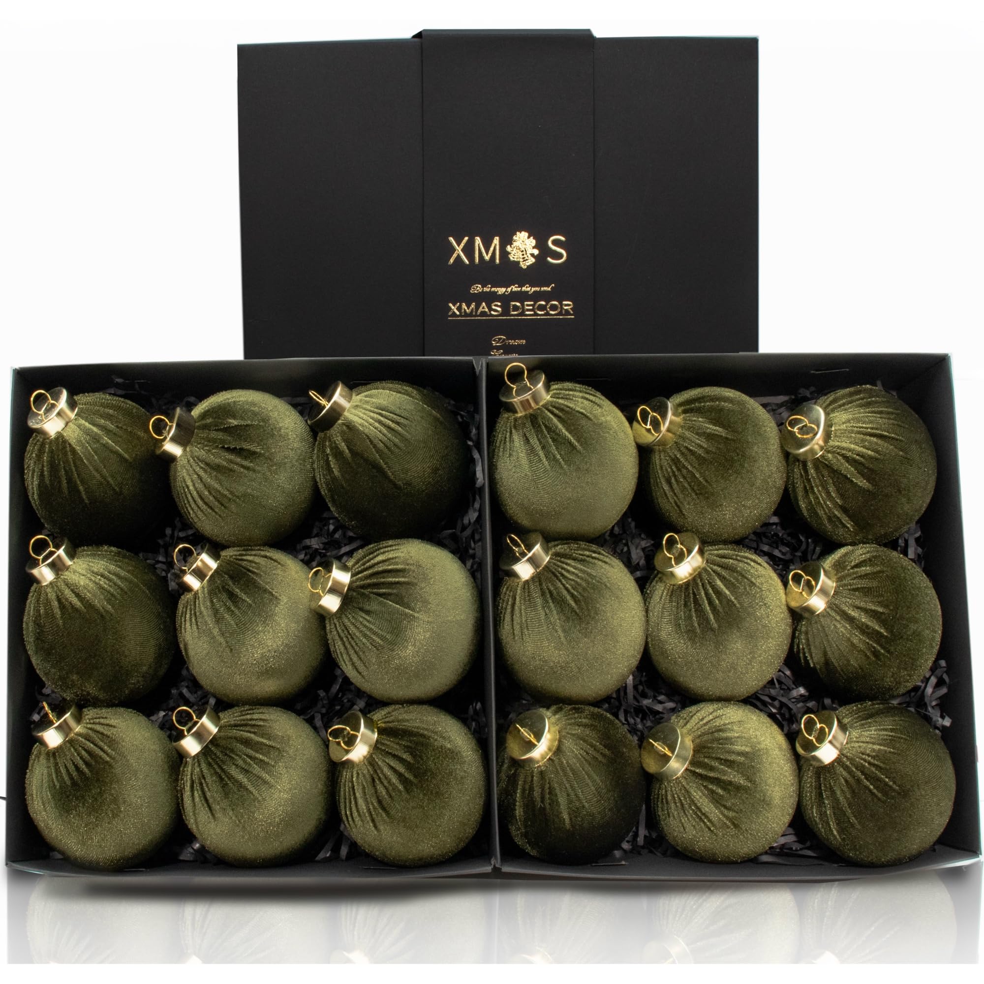 Photo 1 of 18PCS Green Velvet Christmas Ornaments Set – Large Flocked Shatterproof Baubles for Xmas Tree Decoration, Hanging Ornaments for Holiday & Home Décor (Green, 3 Inch / 8 cm)