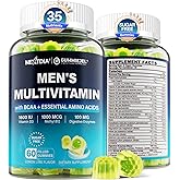 Methylated Multivitamin for Men Gummies, BCAA Amino Acids, Zinc, Daily Vitamin A C D3 E K2 B Complex, Calcium, Magnesium, Lycopene, Digestive Enzymes - Energy, Immune, Muscle- Sugar Free, Vegan, 60Cts