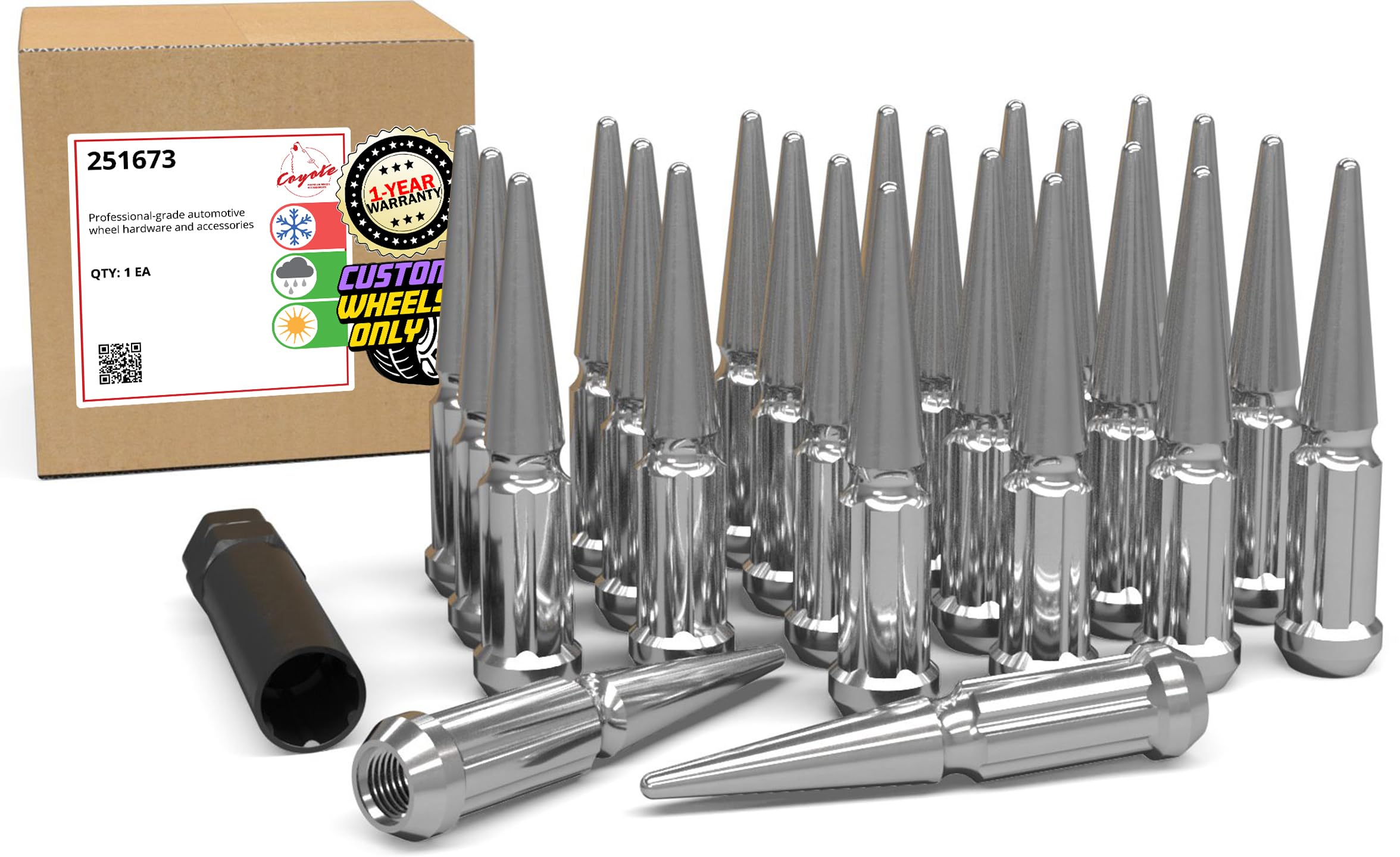 Wheel Accessories Parts 24 Pcs M14x2 14x2 Thread Spike Spline 4.40" Long Lug Nuts Chrome Truck Spline Hex Fits Ford Expedition F-150 ｜ Lincoln Navigator Image