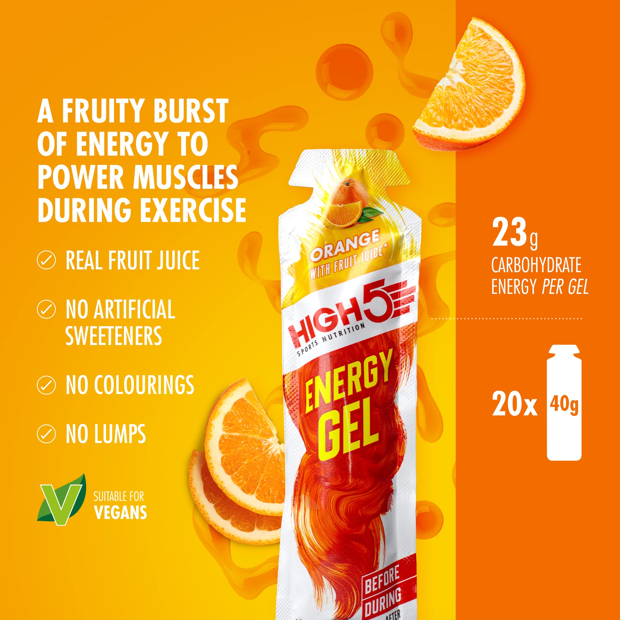 High 5 Energy Gel - 20 x 38g Sachet- Juicy Orange