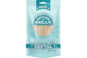 Better Belly Dental Large Rolls, Highly Digestible Rawhide, Reduces Tartar Buildup, 4 Count