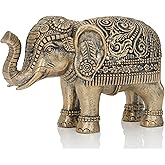 BOIHEGU Elephant Statue Home Decor, Symbol of Luck and Prosperity, 9 inch Resin Antique Gold Accent Good Lucky Elephant Housewarming Gifts for Women Men Office Desk Decoration