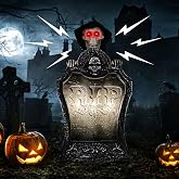 Animated Halloween Tombstone Decoration, Lighted Gravestone with Creepy Voice Spooky Skull Head, Light Up Eyes, Scary Motion for Horror Party Halloween Yards Decor Indoor Outdoor