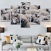 SIGNWIN 5 Panel Canvas Wall Art Animals Expressionism Group Modern Artwork for Home Decorations Ready to Hang - 60