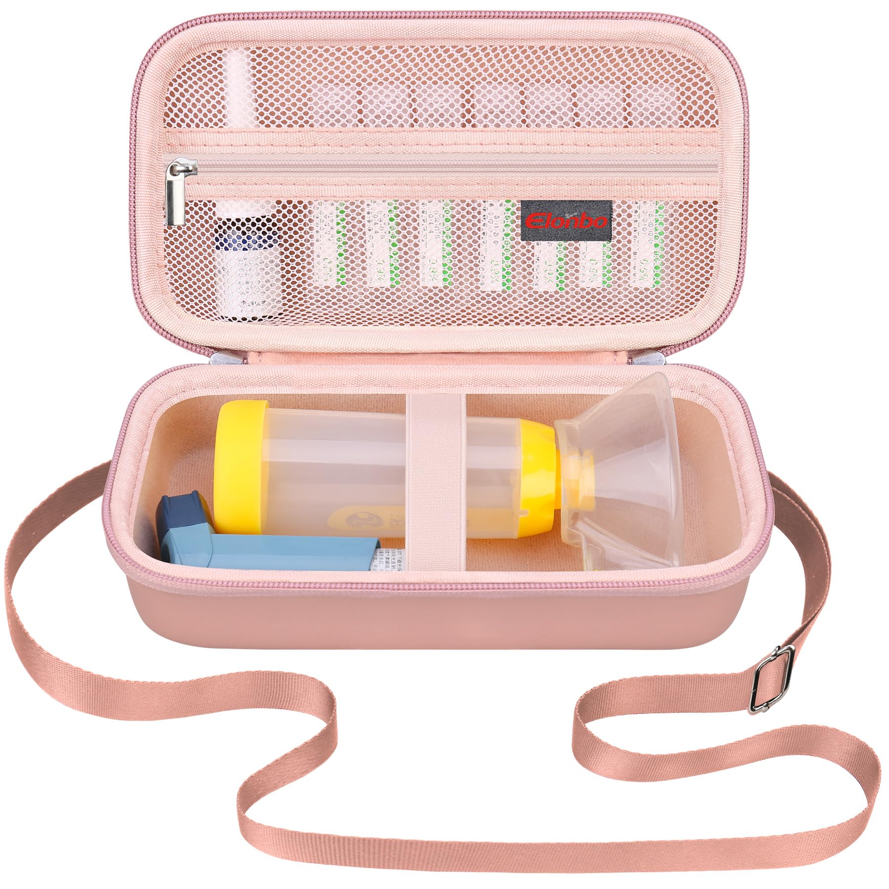 Elonbo Carrying Case ​for Asthma Inhaler, Inhaler Spacer for Kids and Adults, Masks, Inhaler Holder Asthma Travel Organize Bag, Pocket Fits Allergy Meds, Ventolin Inhaler, Rose Gold (Case Only)