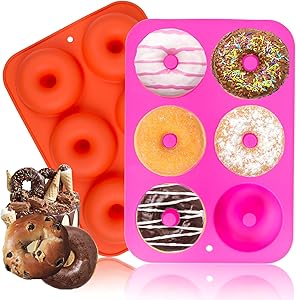 Donut Pan, McoMce 2-Pack Non-Stick Donut Pans Silicone Molds, Makes Perfect 3 Inches Donuts Bagels and More, 6-Cavity Doughnut Pan Mini Donut Pan for Baking, Easy to Clean