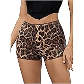SweatyRocks Women's Leopard Print Sequin Shorts Sparkly Low Rise Y2k Party Shorts