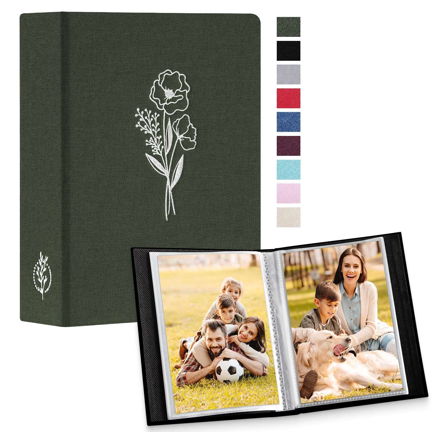 Lanpn Small Photo Album 6x4 2 Packs, Each Pack holds 100 Pictures, Slip in Pockets Mini Linen Top Loading Photo Albums for Portrait Only 10x15cm Picture Green
