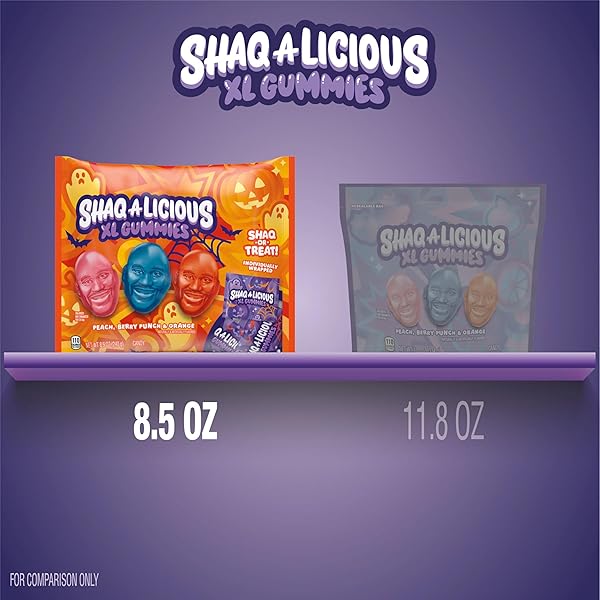 SHAQ-A-LICIOUS INDIVIDUALLY WRAPPED XL GUMMIES ORIGINAL FLAVOR SNACK SIZE, HALLOWEEN CHEWY CANDY BAG, 8.5 OZ