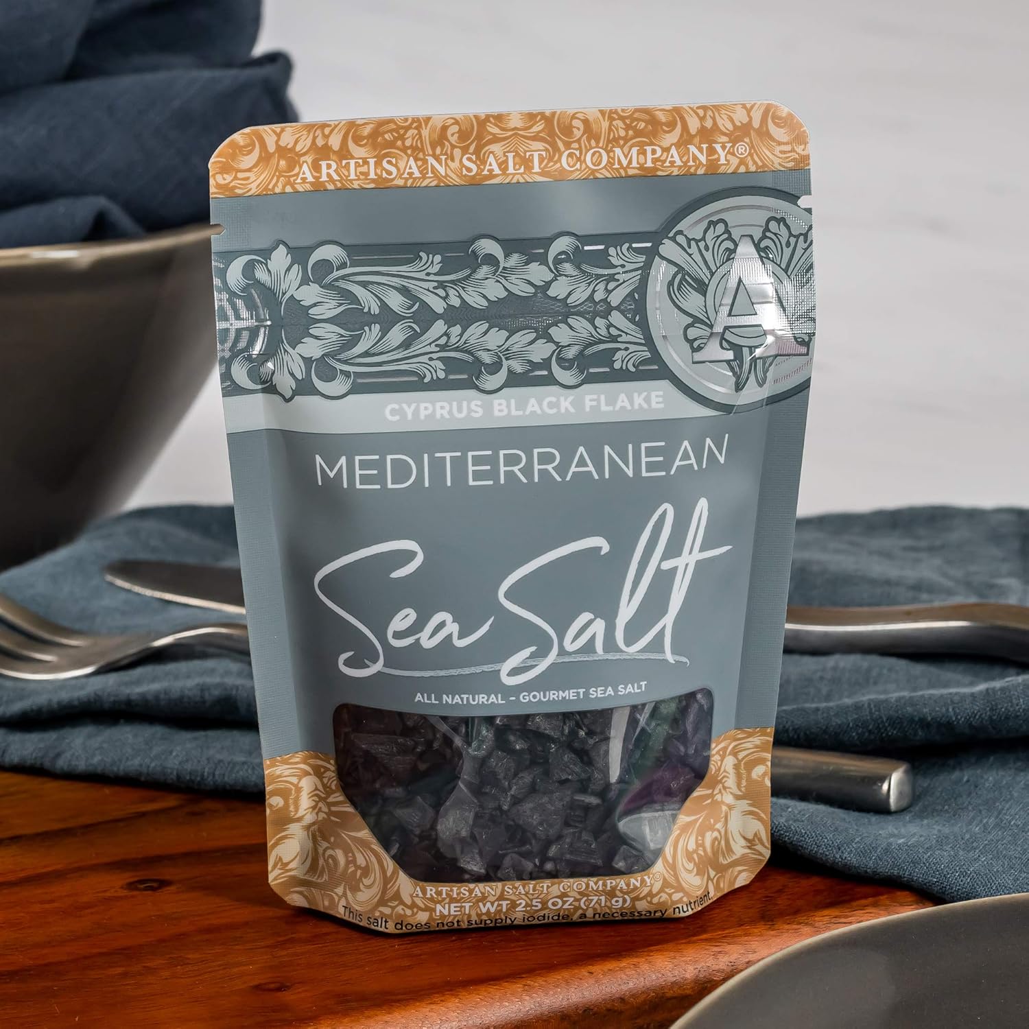 SaltWorks Cyprus Black Mediterranean Sea Salt Flakes, Artisan Zip-Top Pouch, 2.5 Ounce : Grocery & Gourmet Food