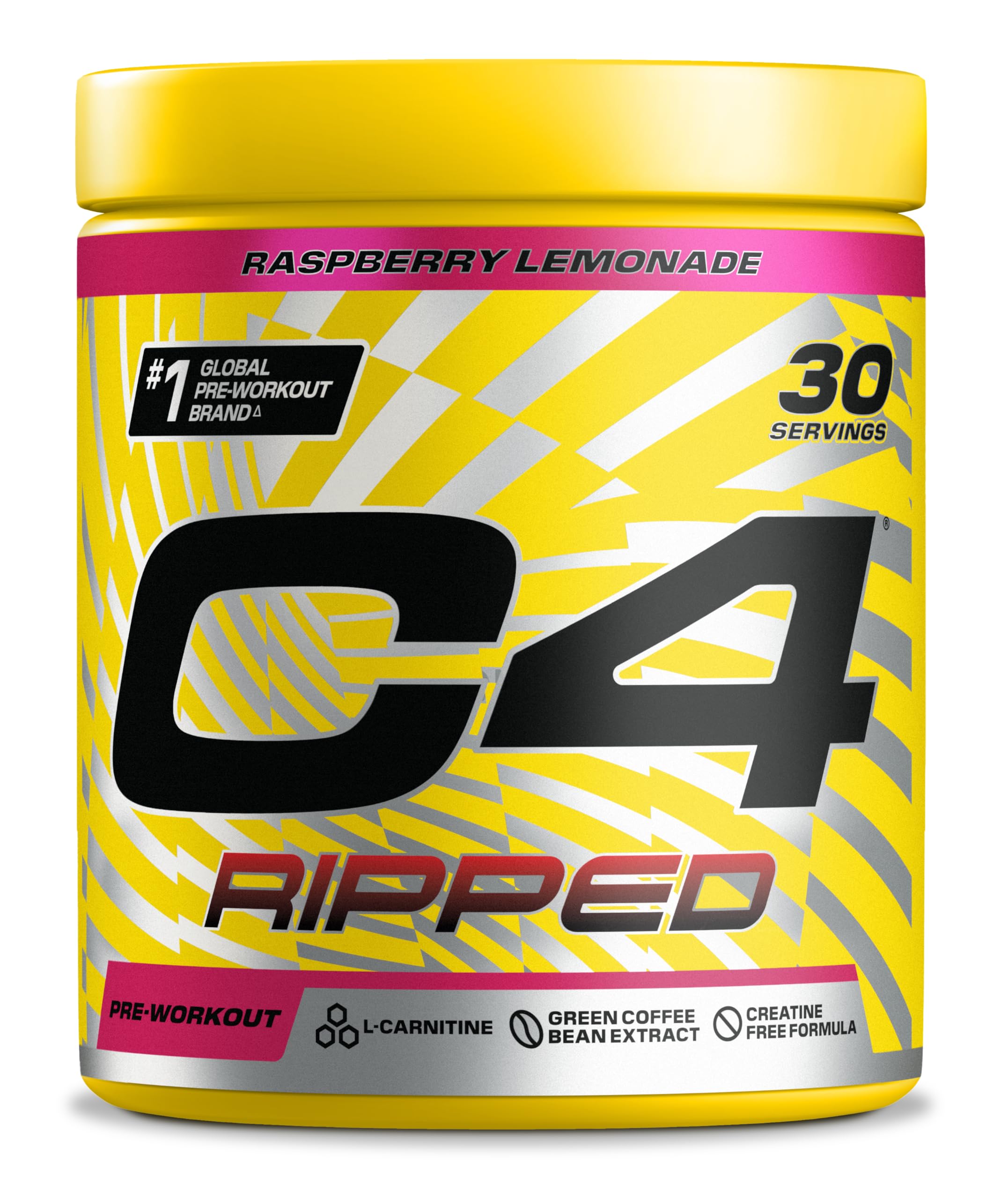 C4 Ripped Pre Workout Powder Raspberry Lemonade 30 Servings | Zero Sugar Pre Workout with 150mg Caffeine, 500mg L Carnitine, 1600mg Beta Alanine, 200mg Green Coffee Bean Extract
