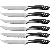 Bellemain Steak Knife Set of 6, Serrated Stainless Steel, Dishwasher Safe | Ergonomic Handle Design, Rust-Resistant Blades, Precision Serrated Edges, Enhanced Dining Experience at Home &amp; Restaurants