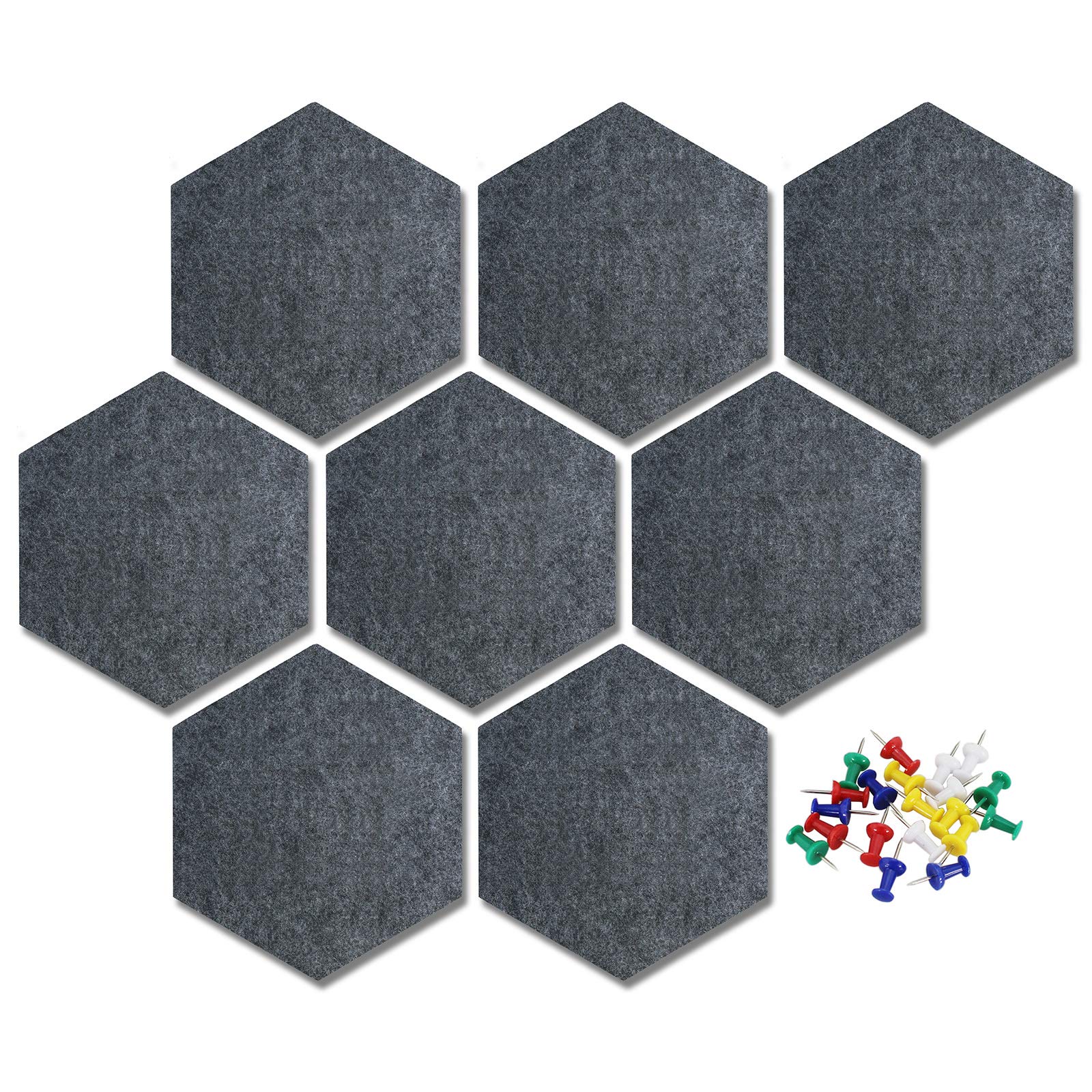 3Felt Hexagon Bulletin Board with 20 Pins, Pack of 8 Self Adhesive Notice Boards for Home Office Kitchen, DIY Pin Board Wall Tiles for Photos Memos