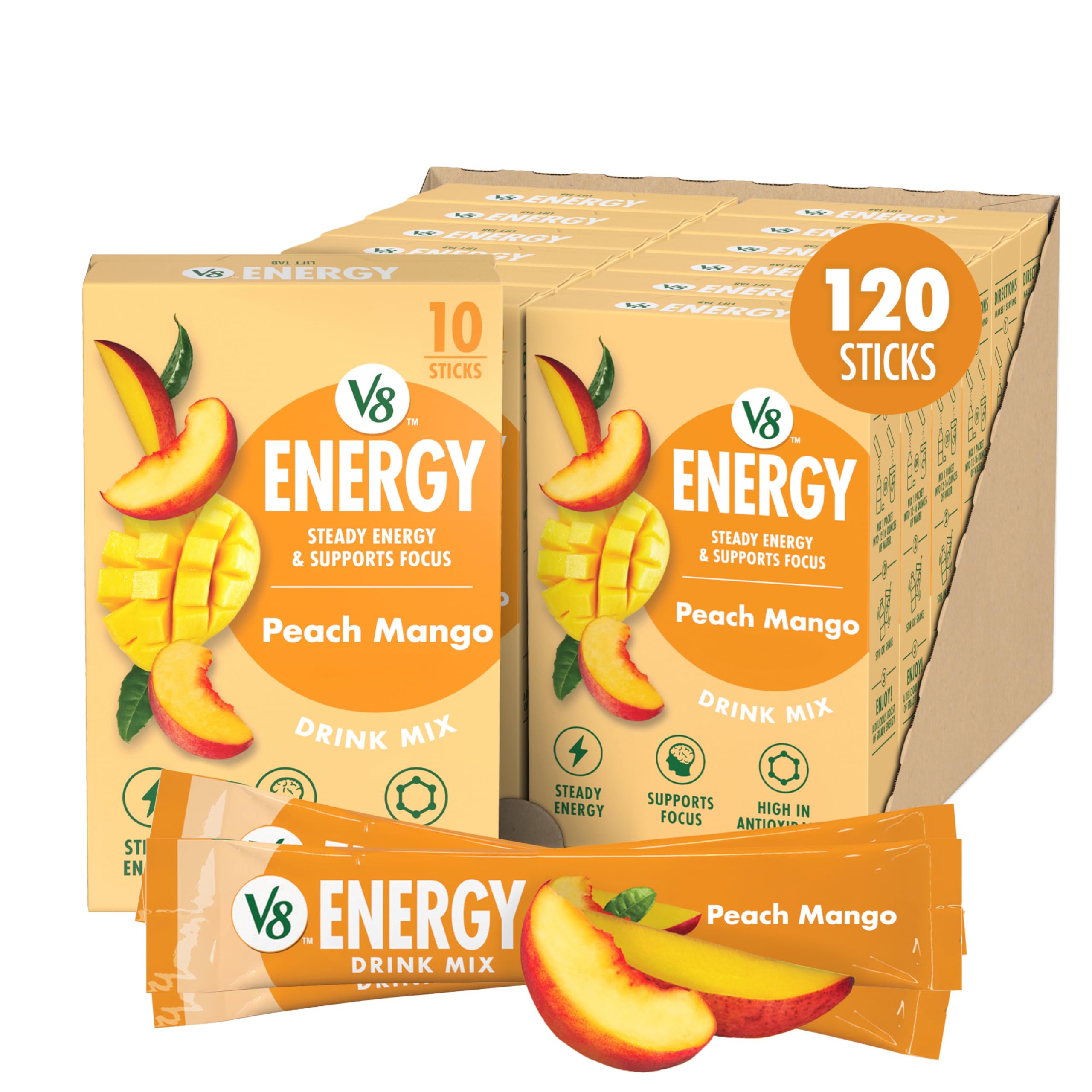V8 Energy Peach Mango Energy Drink Powder, .10 oz Packet (120 Count) Image