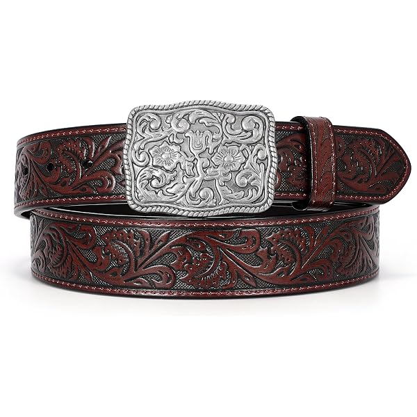 BC Belts Distressed and Embossed Brown Teal Leather Belt  display picture 2