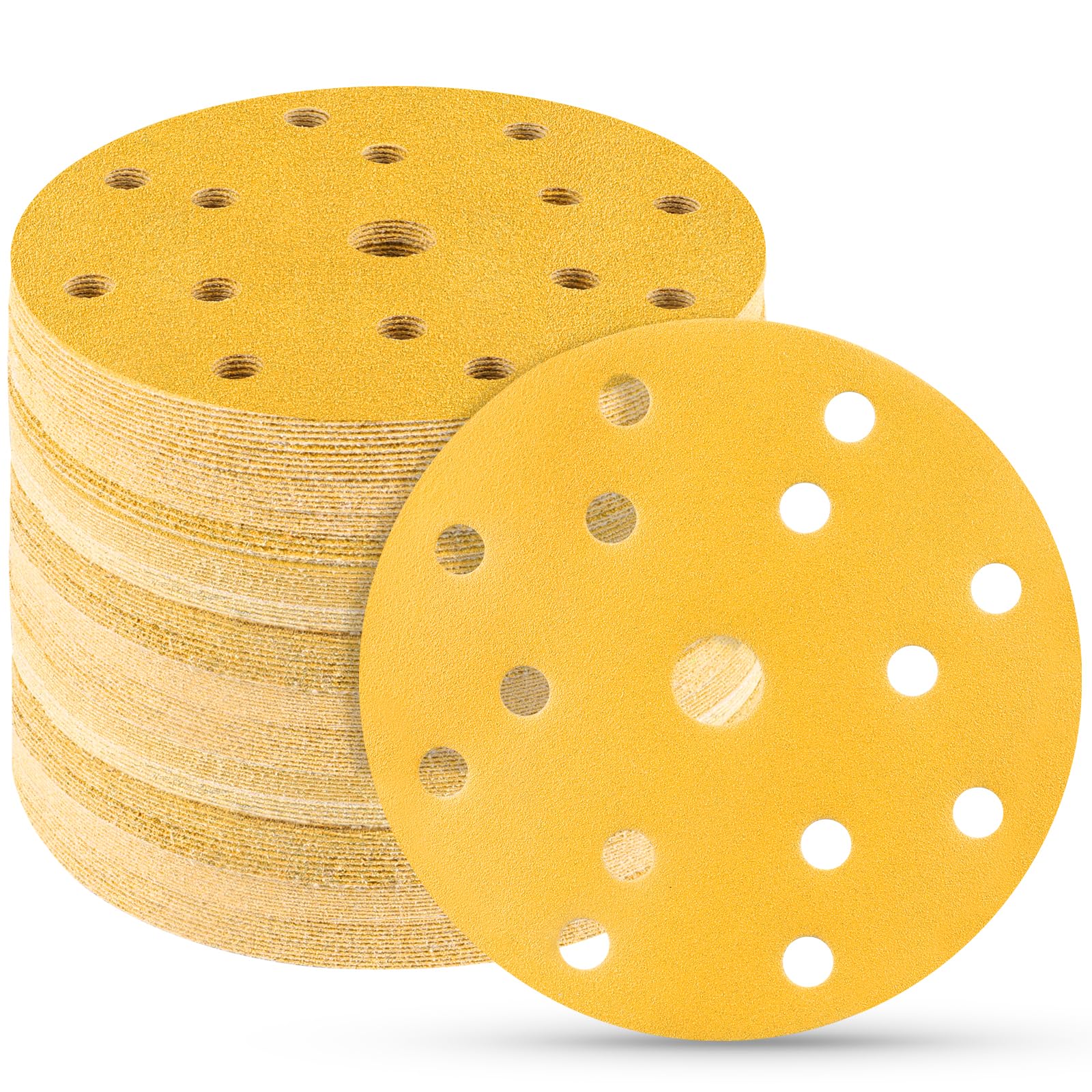 STEBRUAM 50pcs 150mm Sanding Discs,120 Grit 6 inch 15 Holes Hook and Loop Sanding Pads for Random Orbital Sander Pads and All Oscillating Tools