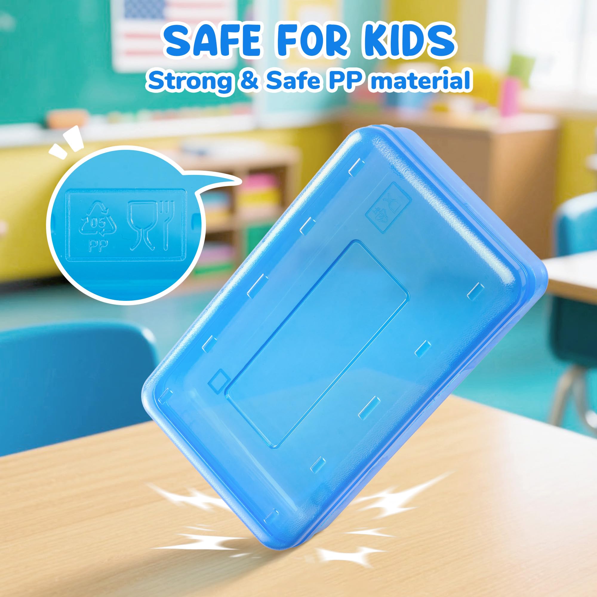 GAMENOTE Plastic Pencil Box with Personalized Sticker,Kids Large Hard Pencil Case with Snap-tight Lid,Clear Crayon Maker Organizer,Small Art Craft Storage Containers,School Supplies Box for Boys,Girls