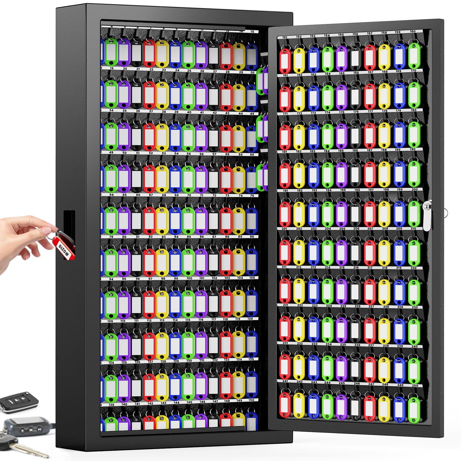 Photo 1 of 250 Keys Key Lock Box Wall Mount with Additional 24 Side Hooks and Key Tags, Anti-Theft Key Box Key Cabinet with Side Drop Slot, Key Organizer Key Safe for Home Office Garage Rental Business