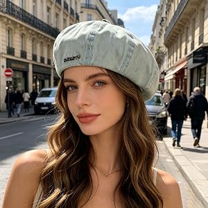 Denim Beret Hats for Women, Retro Painters Hat Stylish Versatile Jean Vintage Hat for Ladies Daily Wear