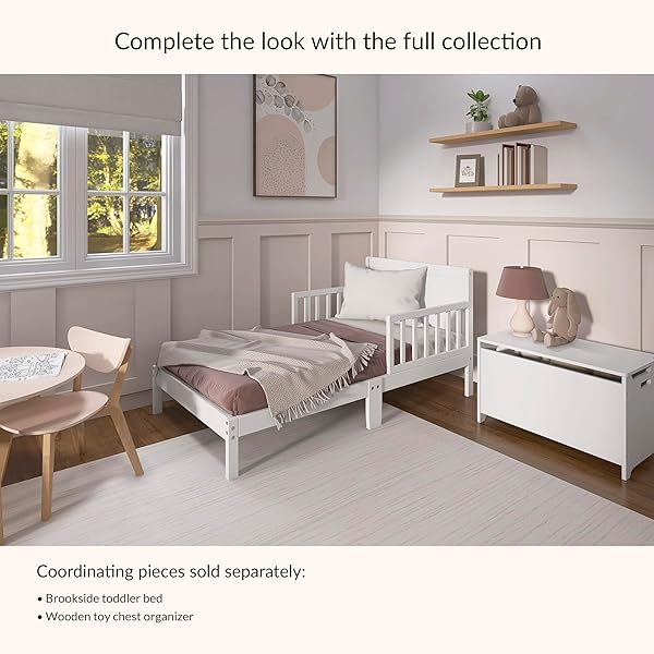 DREAM ON ME BROOKSIDE WOODEN TODDLER BED IN VINTAGE WHITE OAK, GREENGUARD GOLD & BSA CERTIFIED, KIDS BED WITH SAFETY RAILS, LOW-TO-FLOOR DESIGN, NON-TOXIC PINEWOOD FINISH