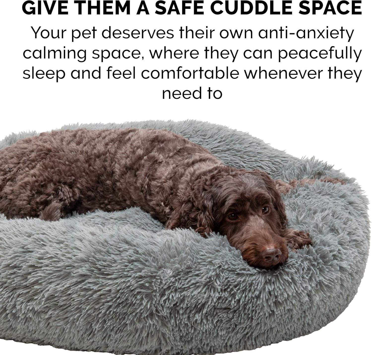 Furhaven Pet Dog Bed - Round Plush Long Faux Fur Ultra Calming Deep Sleep Soothing Cushion Cuddler Donut Pet Bed for Dogs and Cats, Gray, Small : Pet Supplies