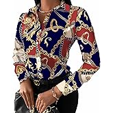 Buchona Outfits for Women Collar Blouses Button Down Shirts Colorful Long Sleeve Floral Print Tops Loose Sexy T-Shirts