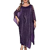 CYCLAMEN Plus Size Sparkly Formal Dress Maxi Long Cape Overlay Wedding Guest Cocktail Mother of Bride Outfit Evening Gown