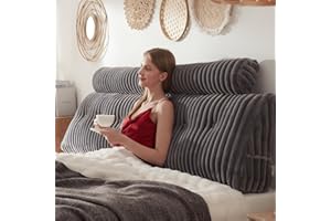 AmyWtb Headboard Pillow + A Long Neck Roll Pillow Body Pillow，Faux Fur Headboard Wedge Pillow with Removable Cover (Gray, King：76x8x20 inches)
