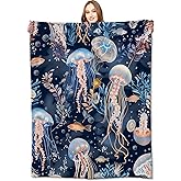 VODRM Jellyfish Blanket Ocean Fish and Coral Reef Throw Beach Dark Throw Blankets,Birthday Gifts for Kids & Marine Life Lovers,Lightweight Soft Fleece for Sofa Couch Bed Room Travel Decor 50x60in